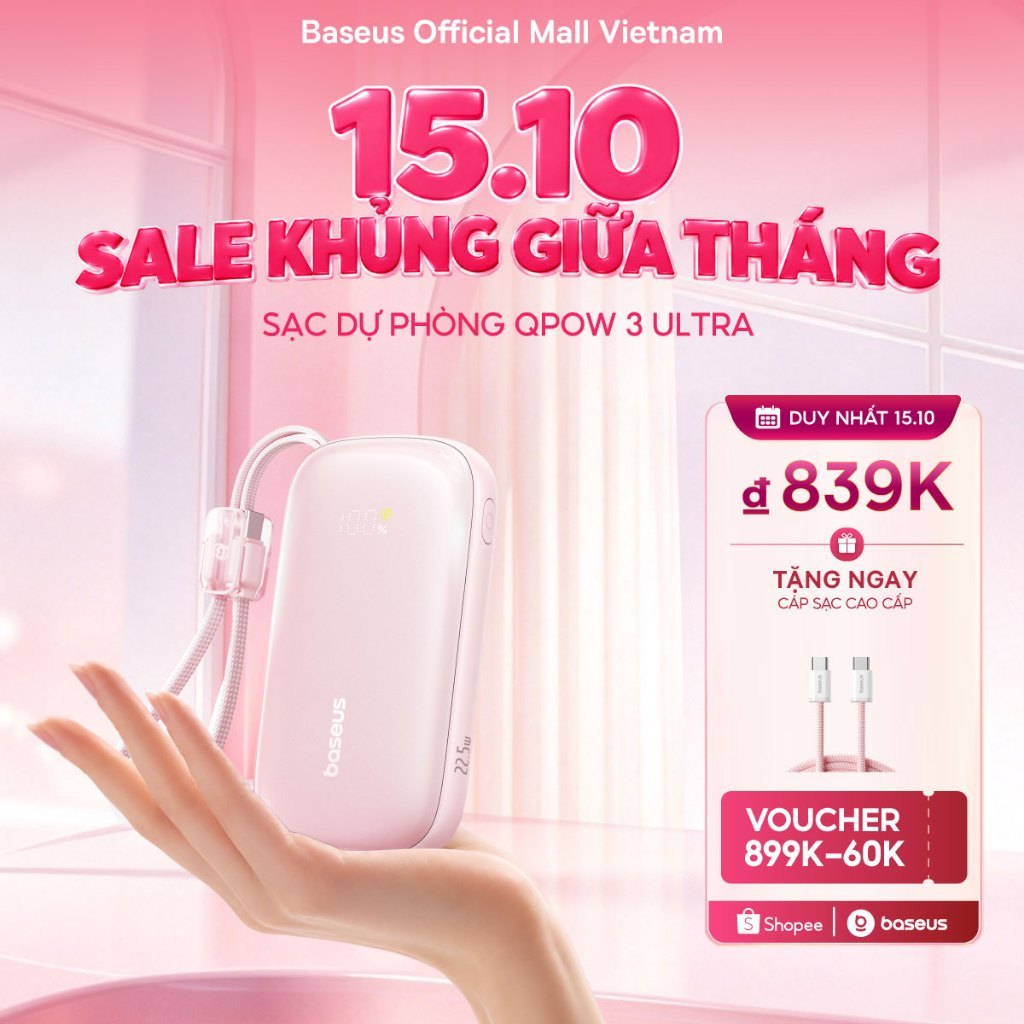 [CHUẨN CHỨNG NHẬN CCC] Sạc Dự Phòng Baseus EnerFill FC21 Qpow3 Ultra/FC11 &10000mAh/20000mAh 22.5W - Sạc Nhanh Kèm Cáp
