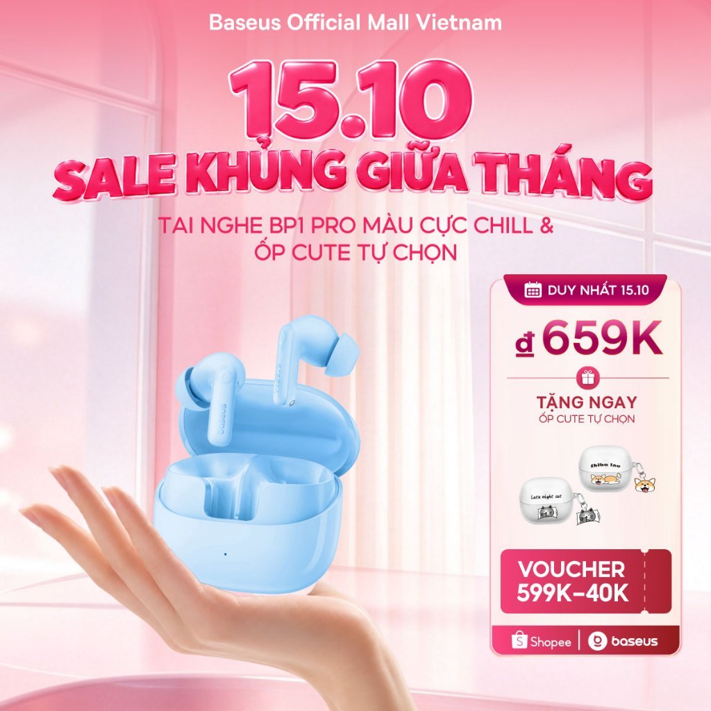 Tai Nghe Bluetooth Baseus BP1 Pro ANC -50dB Bass Tốt 55 Giờ Phát Nhạc Chống nước IPX55 Hi-Res