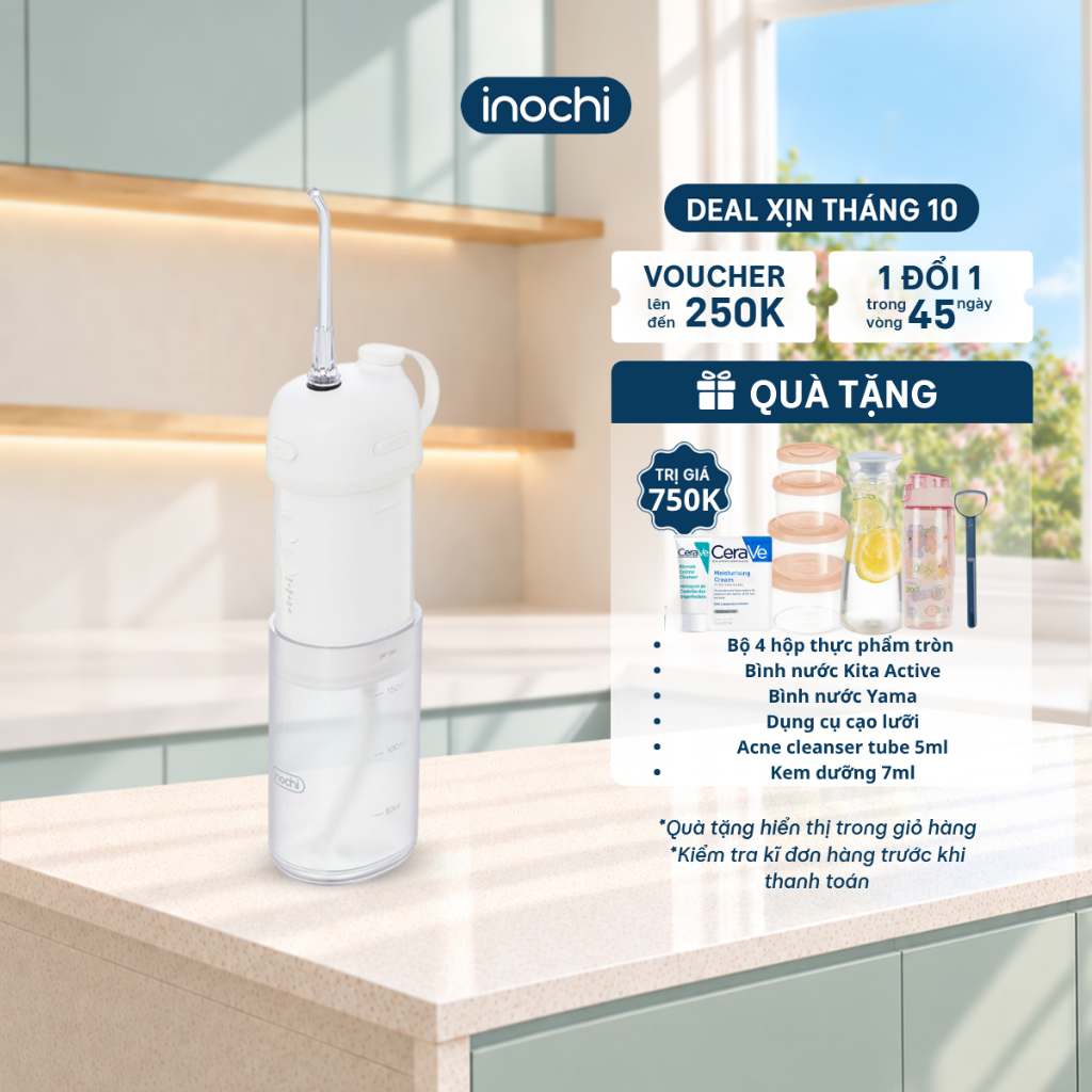 Máy Tăm Nước Gấp Gọn Inochi Okina - Máy Tăm Nước Mini Cầm Tay Du Lịch Chống Nước IPX7, 3 Chế Độ Làm Sạch