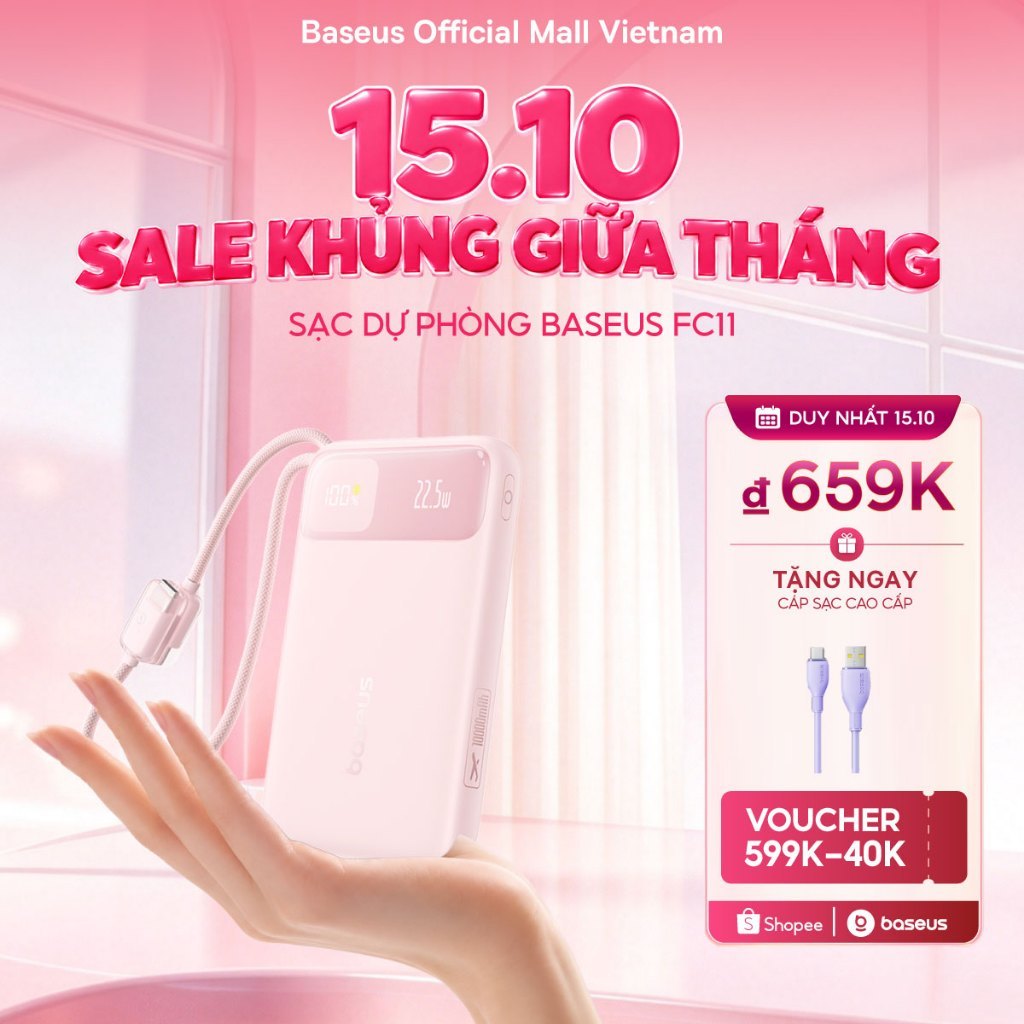 [MỚI VỀ - SẠC 3C SIÊU MỎNG] Sạc Dự Phòng Baseus FC11 10000mAh & 20000mAh 22.5W 30W 45W Chứng Nhận CCC, Mỏng Nhẹ Kèm Cáp