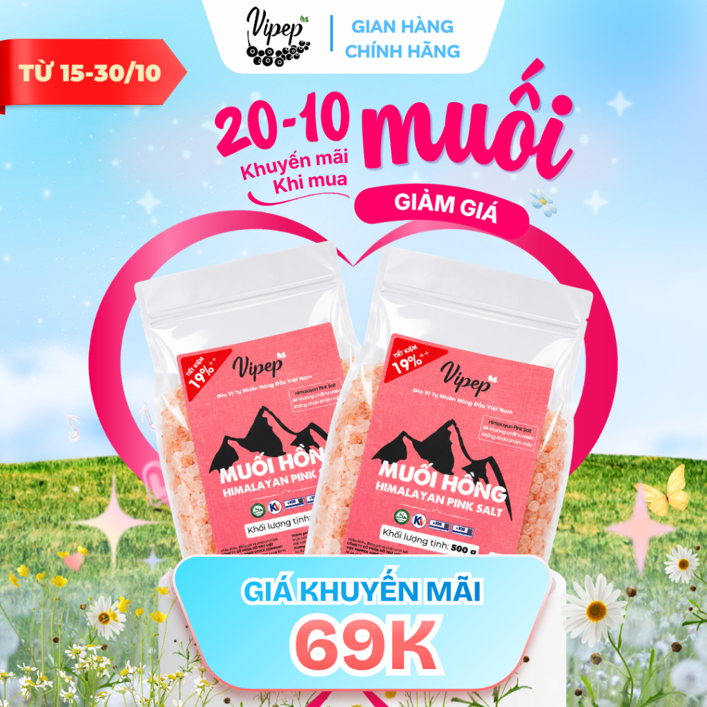 Combo Muối Hồng Hymalaya Vipep 1kg muối mỏ, gia vị nấu ăn, chăm sóc cơ thể, ngâm chân - Gia vị Vipep