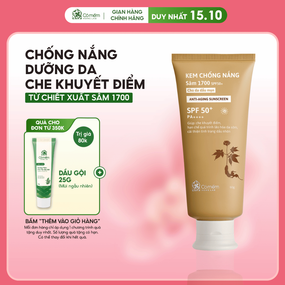 Kem Chống Nắng Mặt Sâm 1700 SPF50+ PA++++ Che Khuyết Điểm Điểm Ngừa Lão Hóa Mọi Loại Da Cỏ Mềm 60g