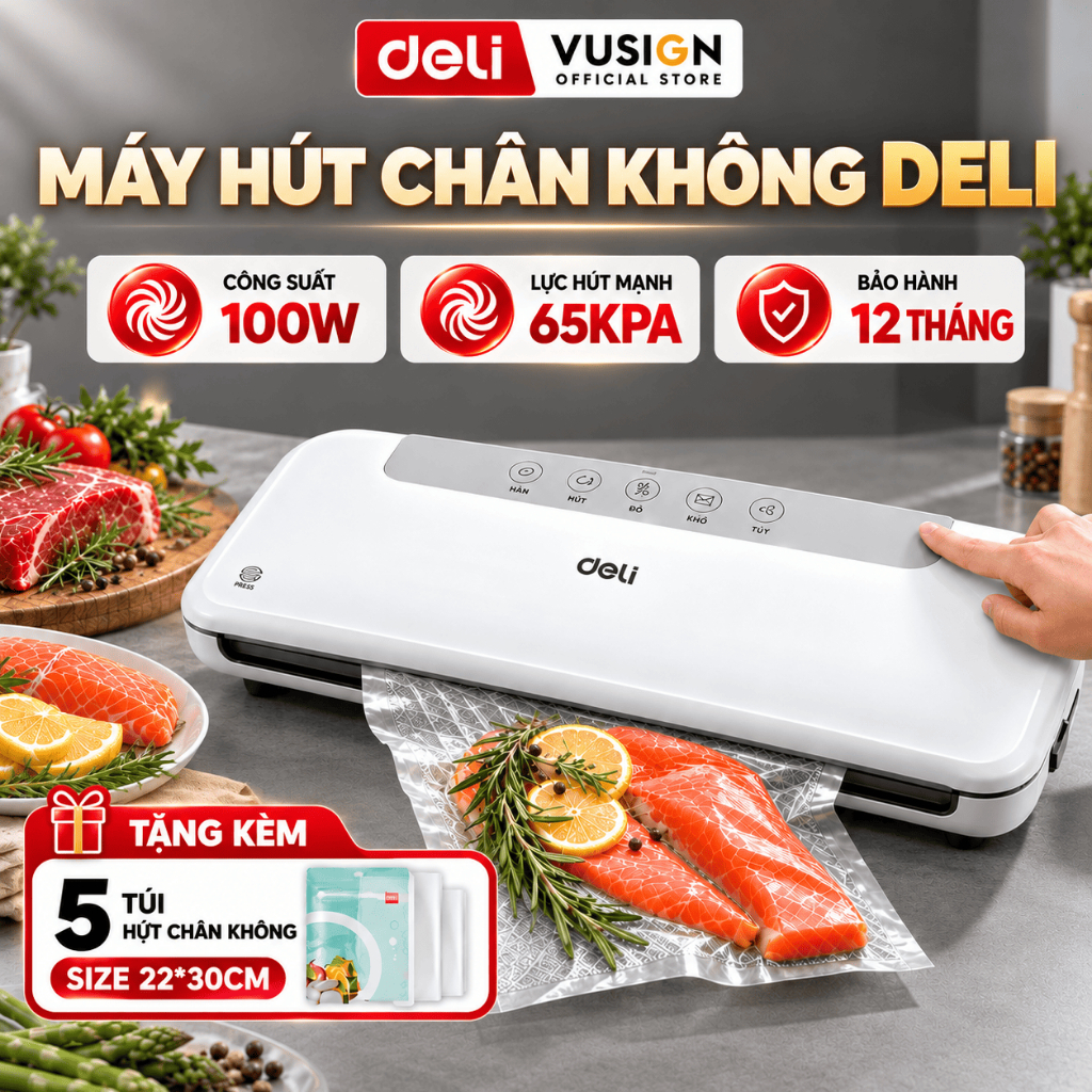 [🔥GIẢM 100K] Máy Hút Chân Không Thực Phẩm Deli Hút Tự Động Hàn Miệng Túi Lực Hút Mạnh Bảo Quản Thực Phẩm Tươi Lâu Hơn