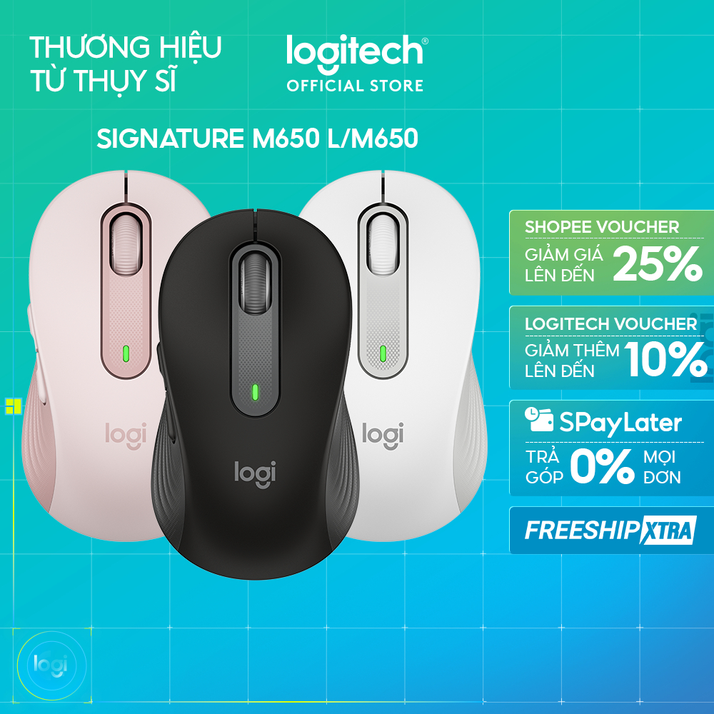 Chuột không dây bluetooth Logitech Signature M650 - SmartWheel, giảm ồn, tùy chỉnh các nút