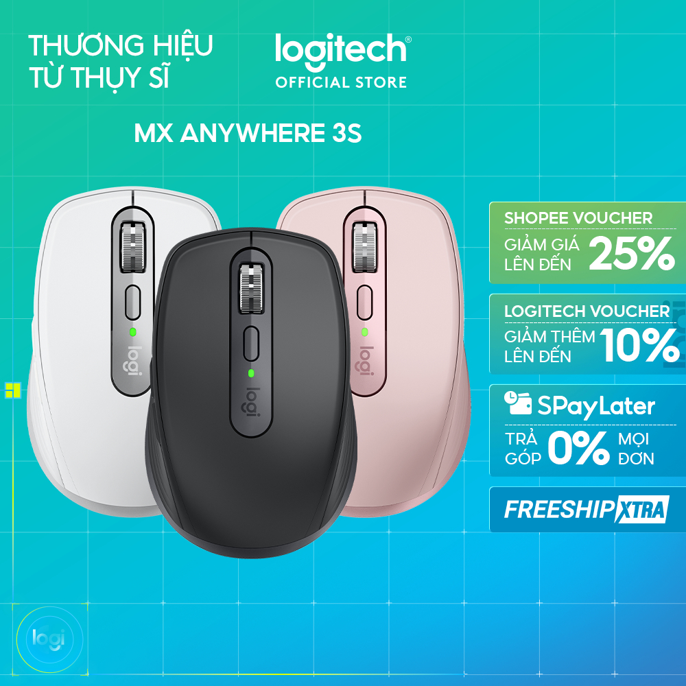 Chuột không dây Logitech MX Anywhere 3S Quiet Clicks - Cuộn nhanh, 8000DPI, Sạc USB C, Bluetooth