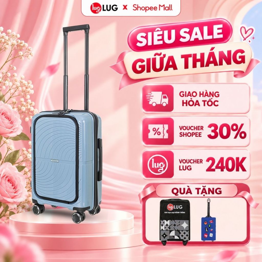 [CÓ NGĂN ĐỰNG LAPTOP] Vali Kéo LUG Holdall MP2611 - Size 20 Nhựa PP chống bể vỡ, Khoá Số Bảo Mật An Toàn
