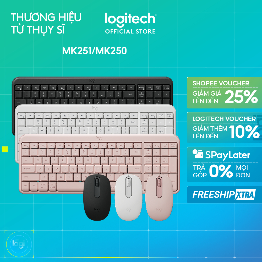 Combo Bàn phím & Chuột Bluetooth Logitech MK250 | MK251 - dễ kết nối, thiết lập, thiết kế nhỏ gọn