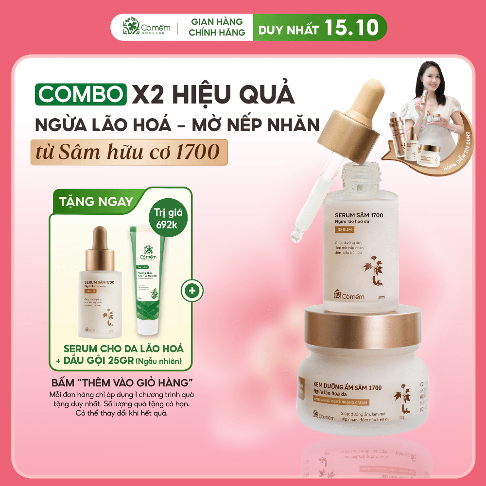 Combo 2 Bước Chuyên Sâu Sâm 1700 Cấp Ẩm Ngừa Lão Hoá Làm Mờ Đốm Nâu Nếp Nhăn Da Cỏ Mềm