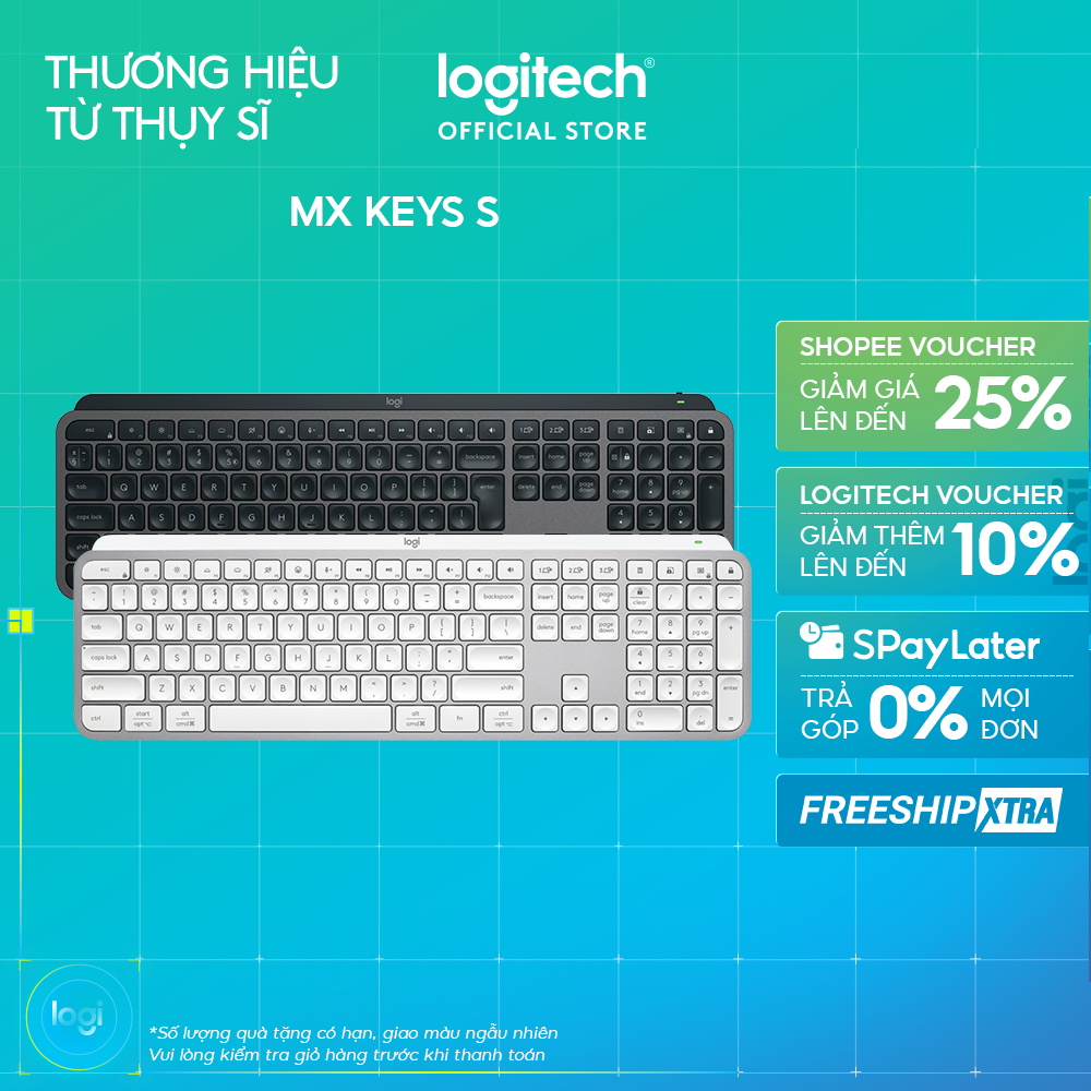 Bàn phím không dây Logitech MX Keys S - Low Profile yên tĩnh, Đèn nền, Bluetooth, Sạc USB-C