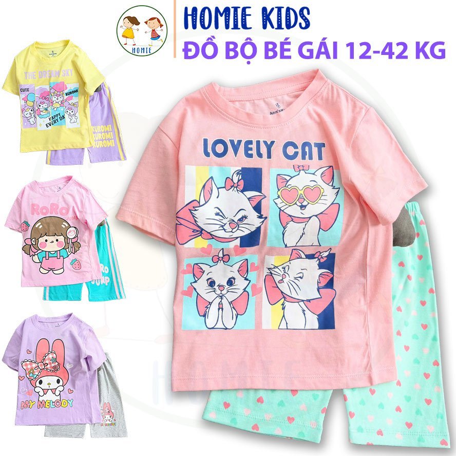 Đồ cho bé gái size đại 12-42 kg set bộ quần lửng ngố áo thun cotton tay ngắn trẻ em in hoạt hình siêu yêu Homie Kids