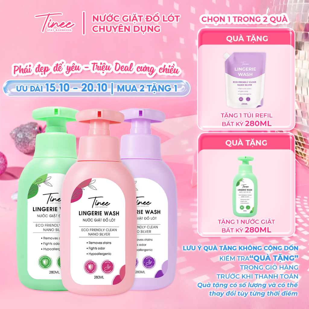 Nước Giặt Đồ Lót Chuyên Dụng Tinee 280ml Nano Bạc Hạn Chế Nấm Khuẩn, dịu nhẹ cho da