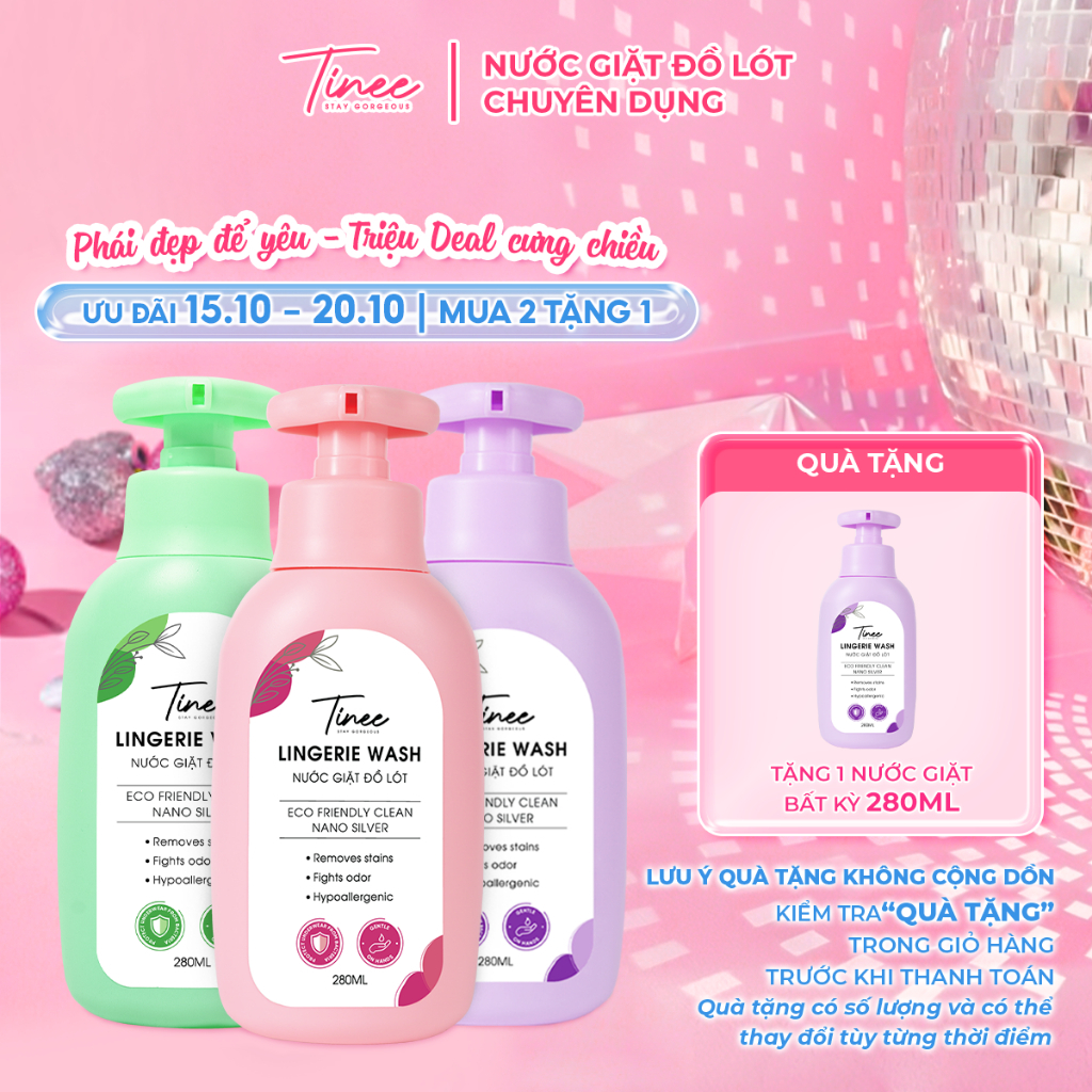 [MUA 2 TẶNG 1] Nước Giặt Đồ Lót Chuyên Dụng TINEE 280ml Hạn Chế Nấm Khuẩn, Dịu Nhẹ