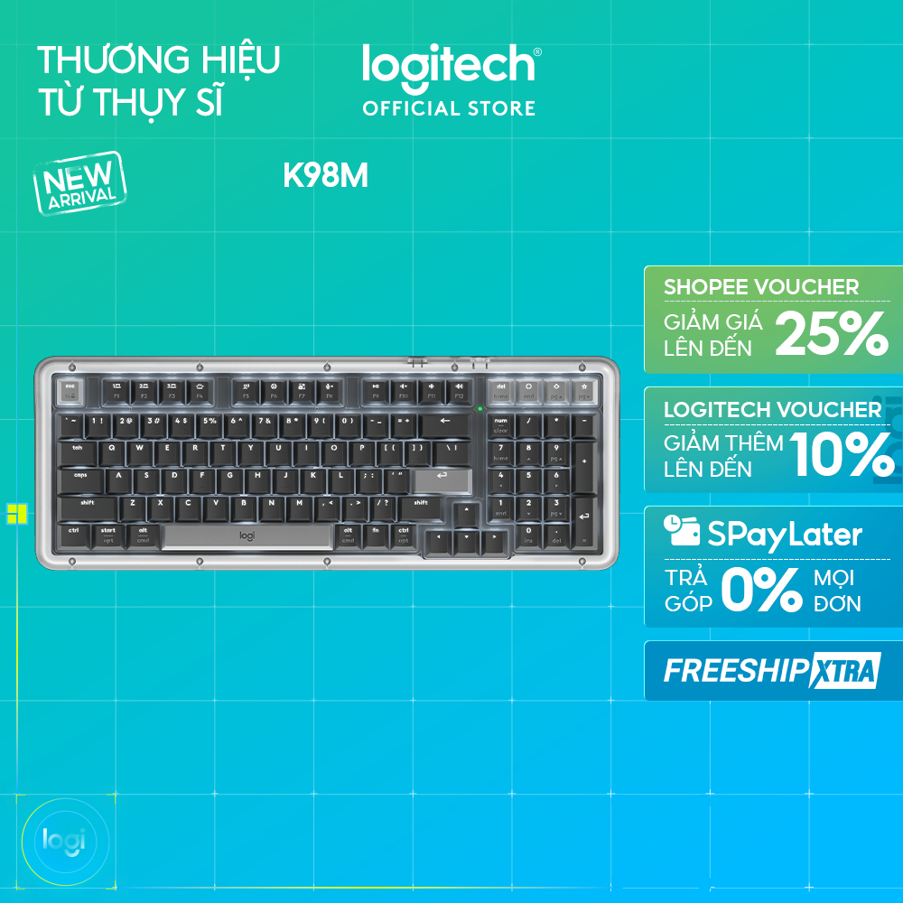 Bàn phím cơ không dây Logitech Alto Keys K98M - Đệm hấp thụ rung động, đèn nền, Bluetooth, Sạc USB-C