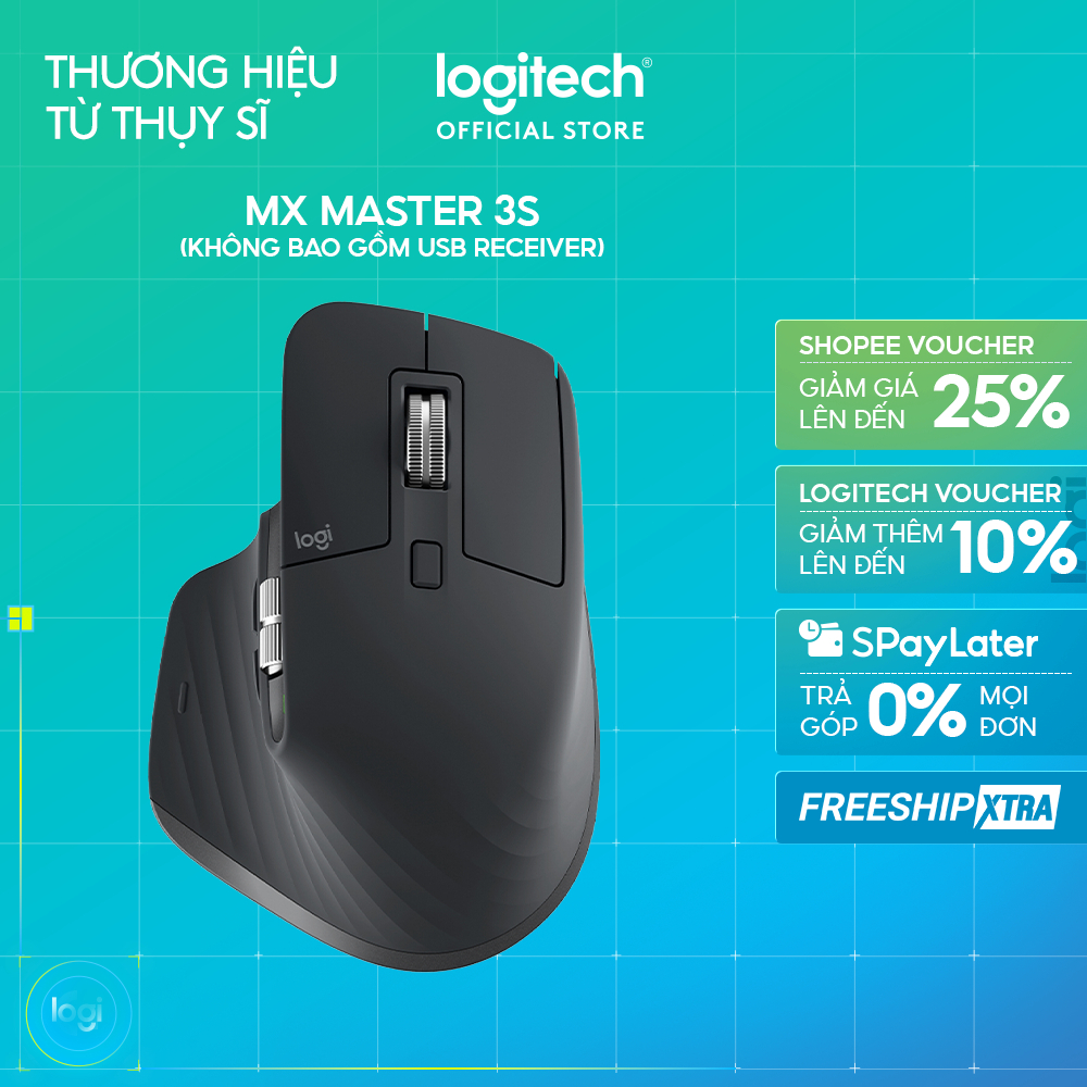 Chuột không dây Bluetooth Logitech MX Master 3s (No Receiver) – Yên tĩnh, 8K DPI, Cuộn siêu nhanh