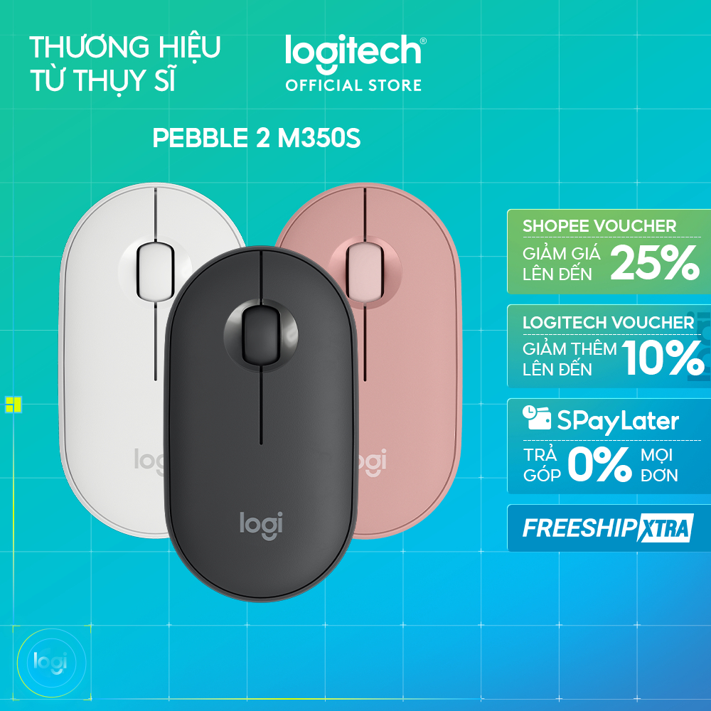 Chuột Bluetooth Logitech M350s Pebble 2 Silent - Mỏng nhẹ, Nút tùy chỉnh, Easy-Switch, 4000DPI