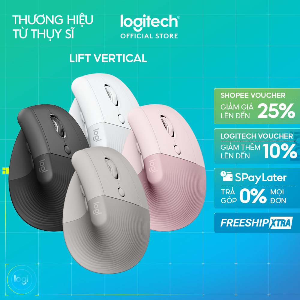 Chuột công thái học không dây Logitech Lift Vertical - Bluetooth | USB, giảm ồn, Win/ Mac