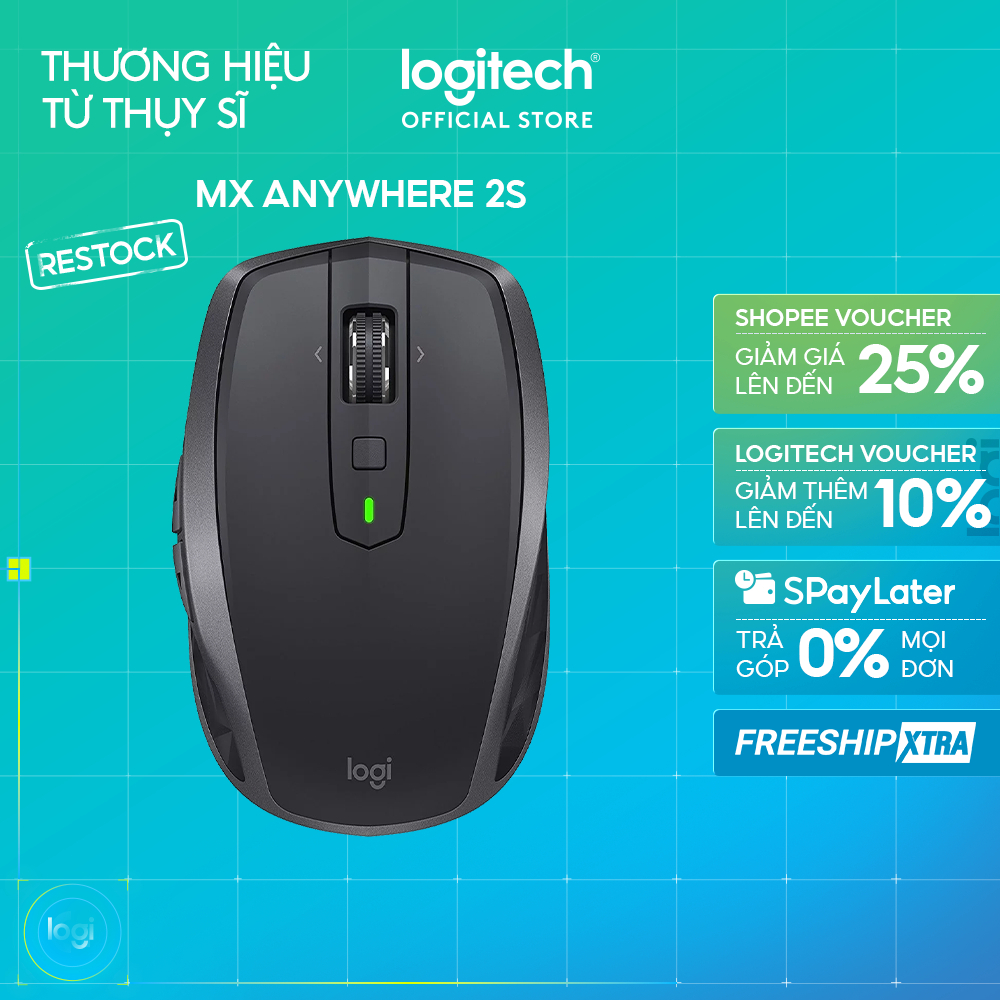 Chuột không dây Bluetooth Logitech MX Anywhere 2s - Nhỏ gọn, pin sạc, MacOS/ Laptop (Không kèm USB)