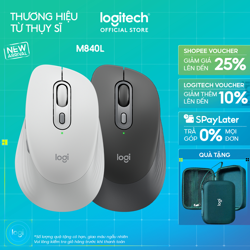 Chuột Bluetooth Logitech Signature Comfort M840 L - Nhấp êm ái, SmartWheel, Nút tùy chỉnh, tương thích Windows, OS