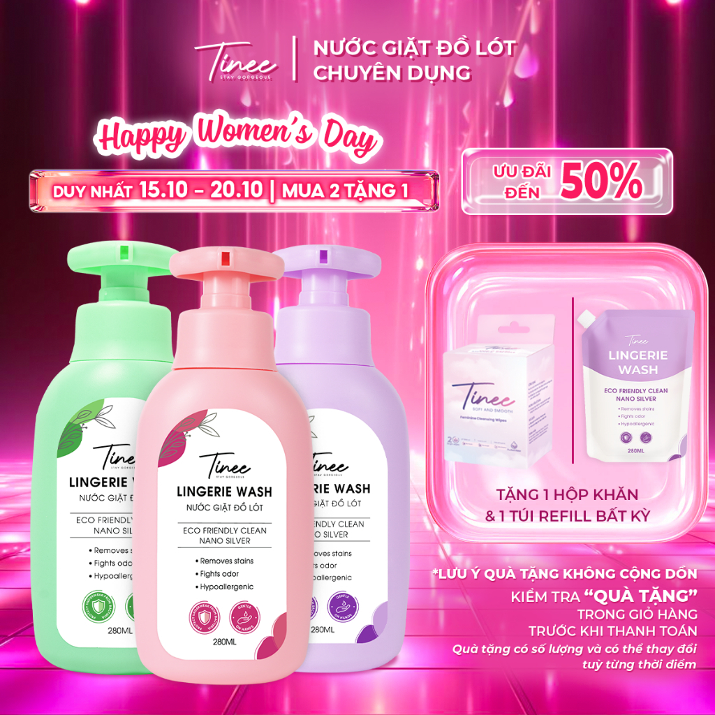 Nước Giặt Đồ Lót Chuyên Dụng Tinee 280ml - Bản Nano Bạc Hạn Chế Nấm Khuẩn, Dịu Nhẹ