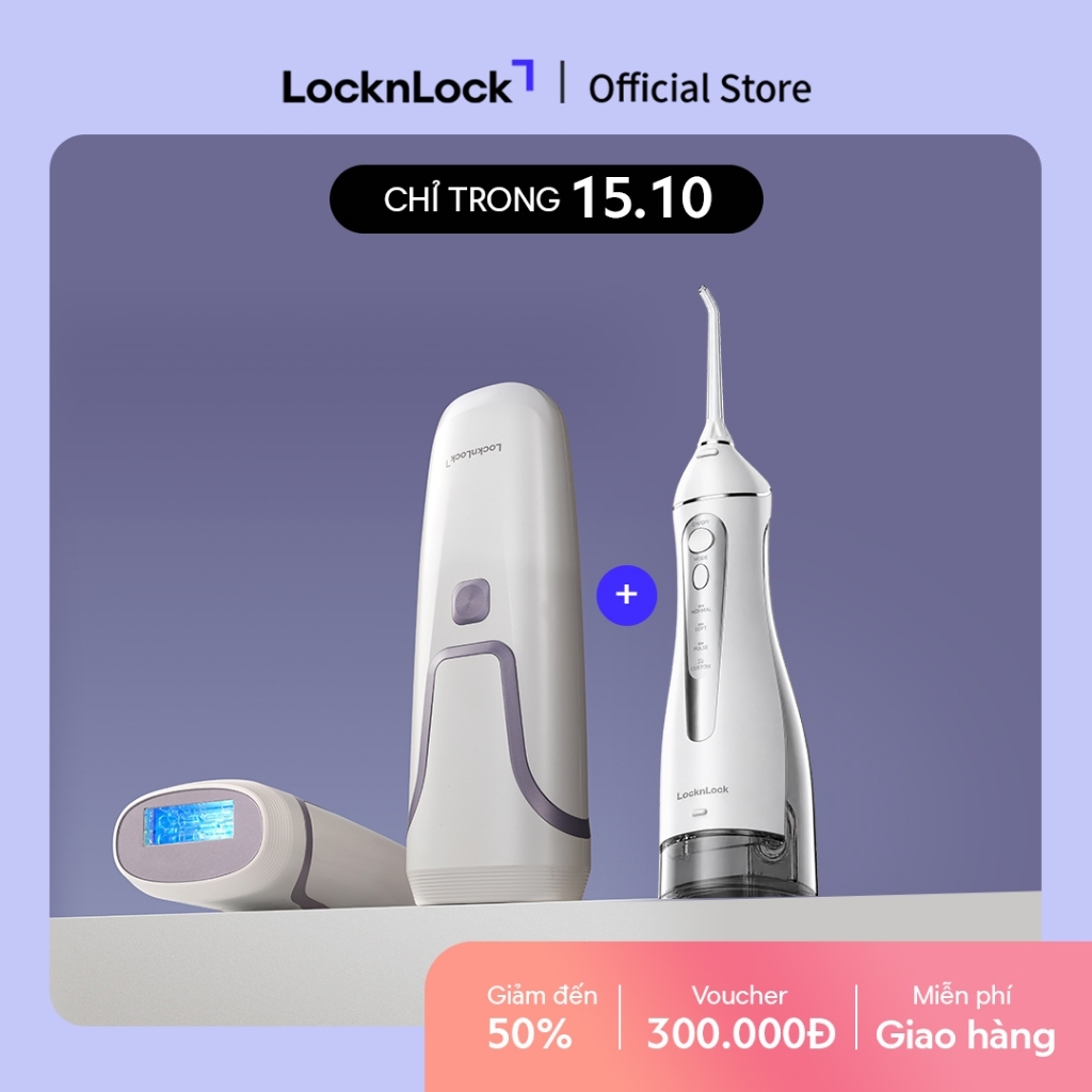 [CHỈ TRONG 15.10 - 20.10] Bộ Máy triệt lông IPL LocknLock Sapphire ENC312IVY và Máy tăm nước dung tích 300ml ENR166GRY
