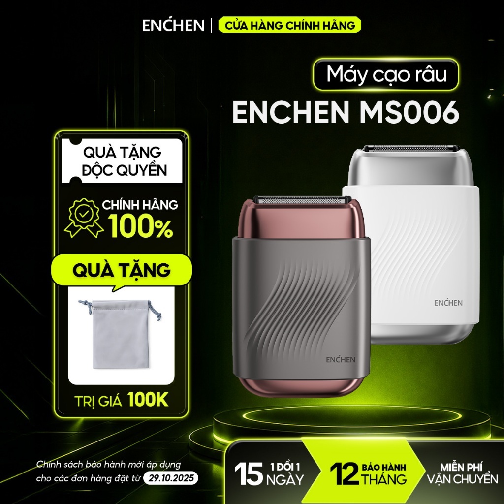 Máy cạo râu Enchen Mini MS006 - đầu cạo nổi từ tính -  lưỡi dao nâng cấp - chống nước toàn thân - BH 12 tháng