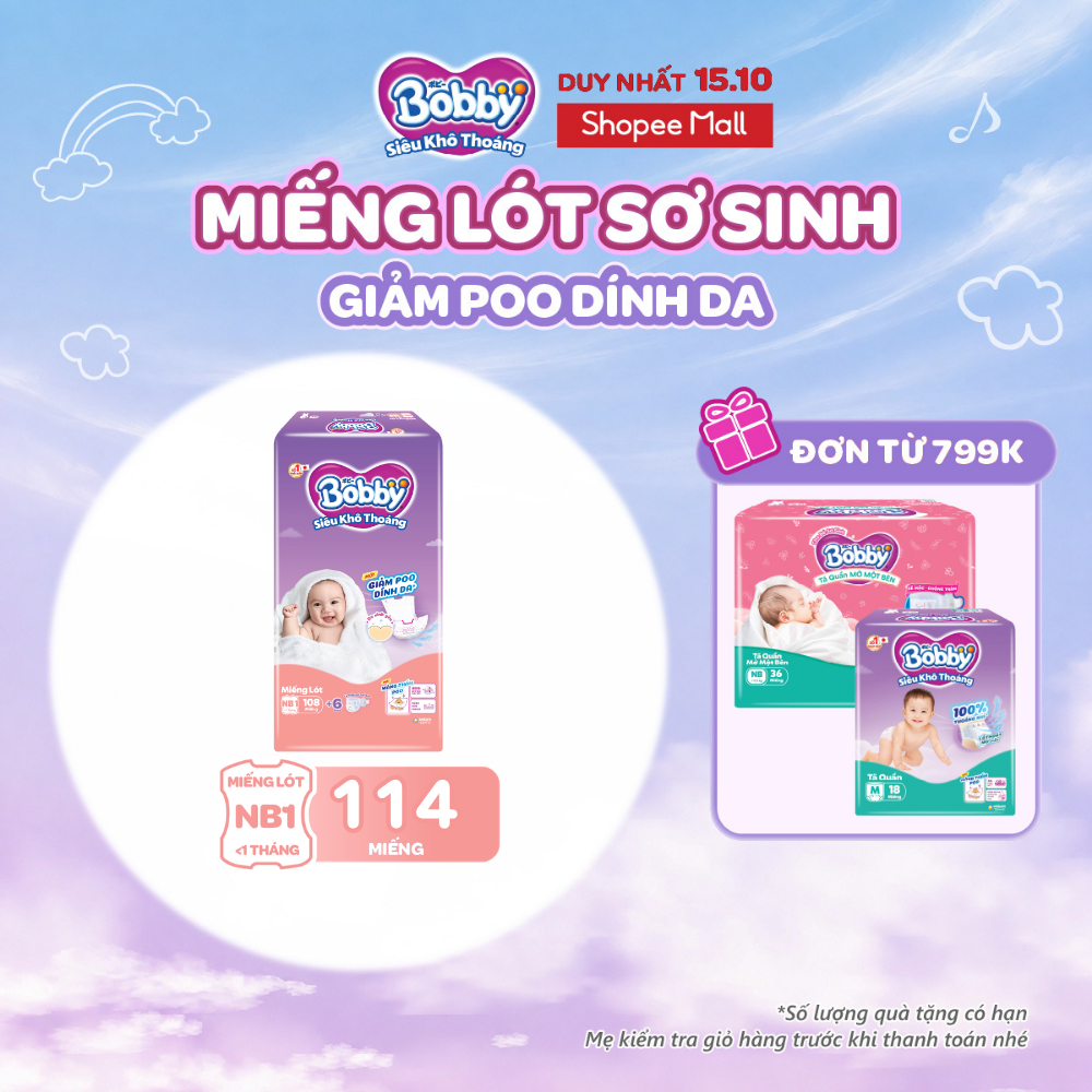 [TẶNG MIẾNG NGẪU NHIÊN] Miếng lót sơ sinh Bobby Newborn 1-108 miếng Giảm Poo Dính Da