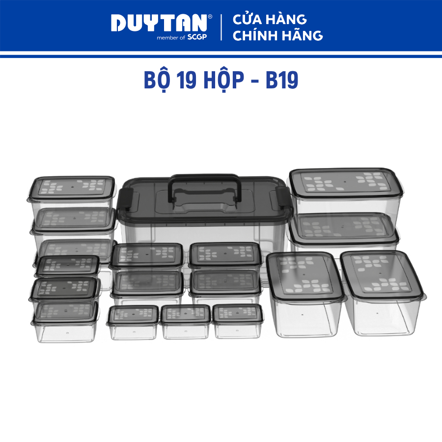 Bộ hộp B19, bộ 19 hộp đựng thực phẩm DUY TÂN đủ size từ 150 - 7200ml dùng được cho lò vi sóng