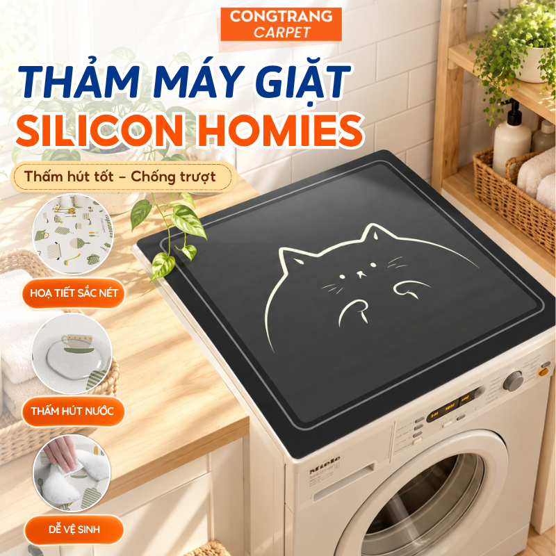 Thảm Lót Máy Giặt CongTrang Bedding Silicon, Thảm Phủ Bề Mặt Máy Giặt, Tủ Lạnh, Hình Con Mèo Cute, Thảm Thấm Hút Tốt