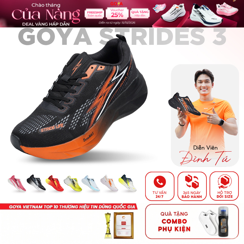 [Hot Deal Tháng 10] Giày Thể Thao Chạy Bộ Nam Nữ GOYA STRIDES 3 Năm 2026 -  Êm Ái Vượt Trội, Thoáng Khí