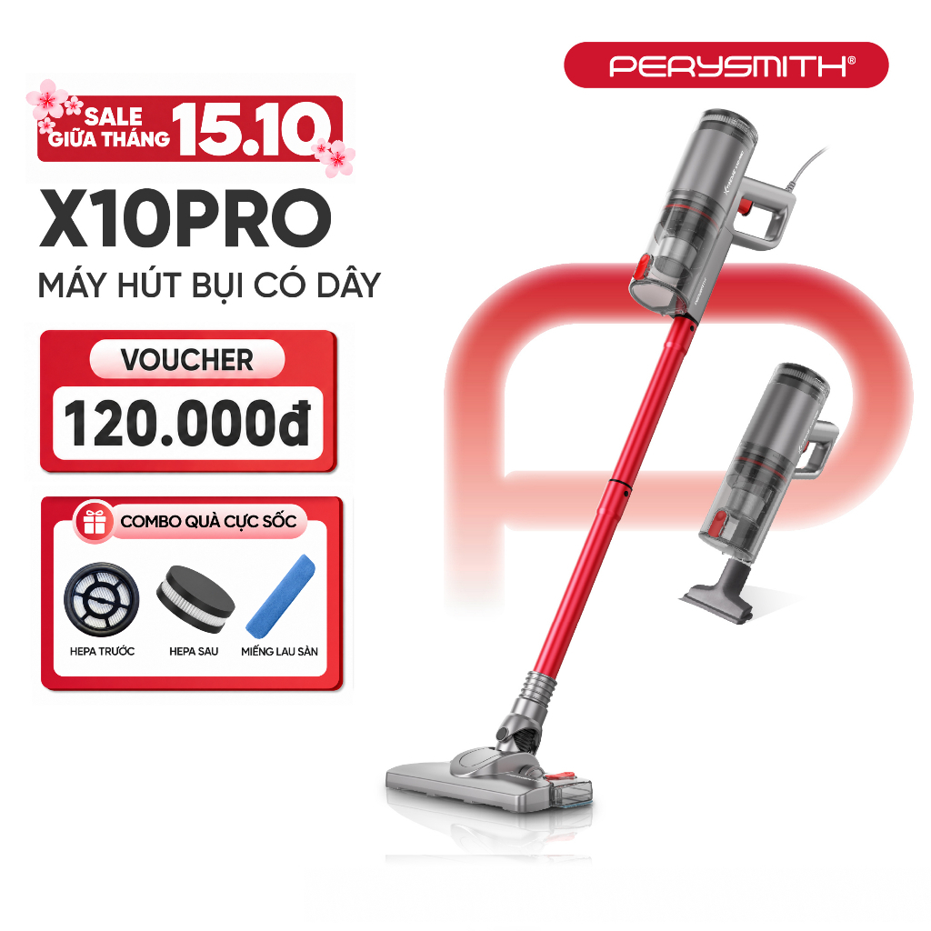 Máy Hút Bụi Có Dây PerySmith X10Pro Lực Hút Mạnh 21.000 Pa, Công Suất 600W, Gọn Nhẹ 1Kg