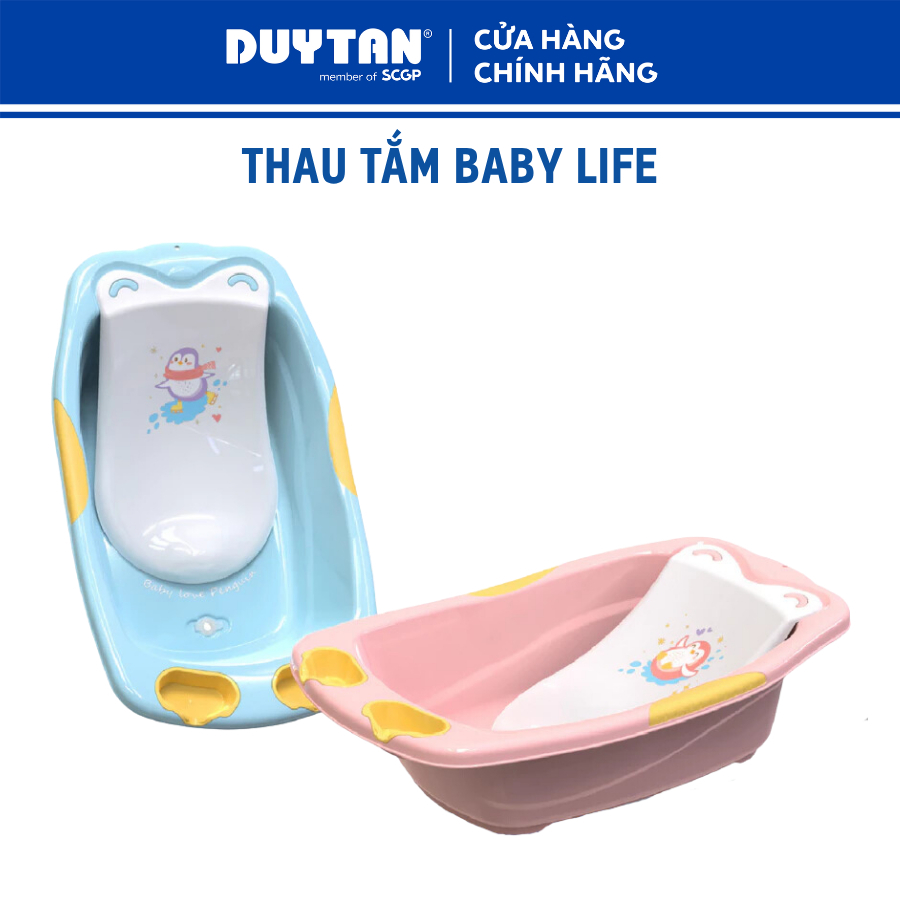 Thau Tắm Baby Life DUY TÂN nhựa PP an toàn sức khỏe, chậu tắm có tấm đỡ chắc chắn, có nút thoát nước