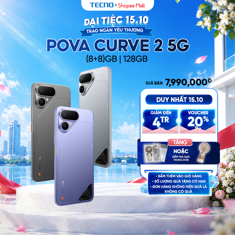 [DEAL SỐC] Điện thoại TECNO POVA Curve 2 5G (8+8)GB/128GB - Siêu Pin 8000mAh | Siêu Mỏng | Màn cong AMOLED 144Hz