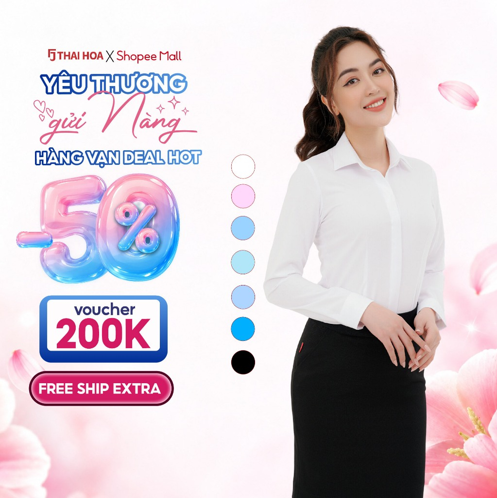 Áo sơ mi nữ dài tay R12 cổ đức form ôm vải sợi tre kẻ chìm nhiều màu Thái Hòa