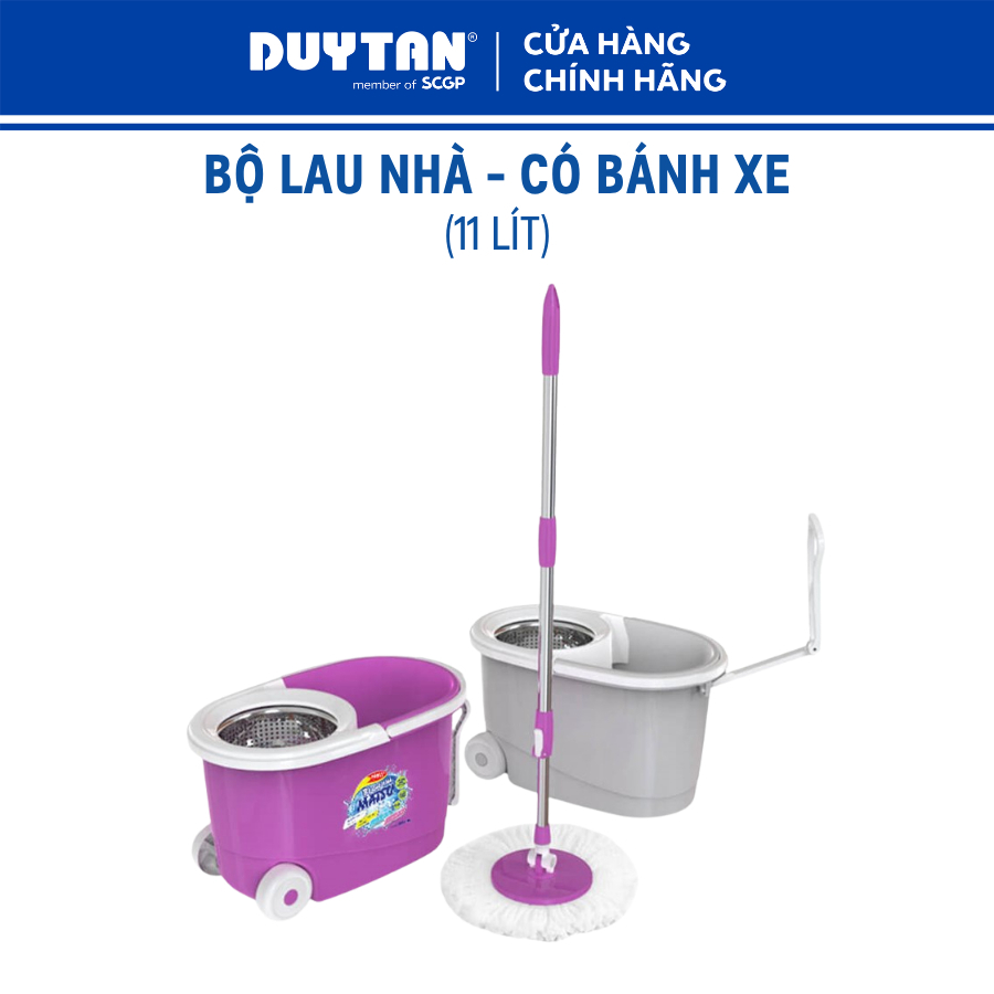 Bộ lau nhà Matsu 11 Lít-Bánh xe DUY TÂN nhựa PP, bộ lau nhà 360 độ, bông lau microfiber mịn thấm hút
