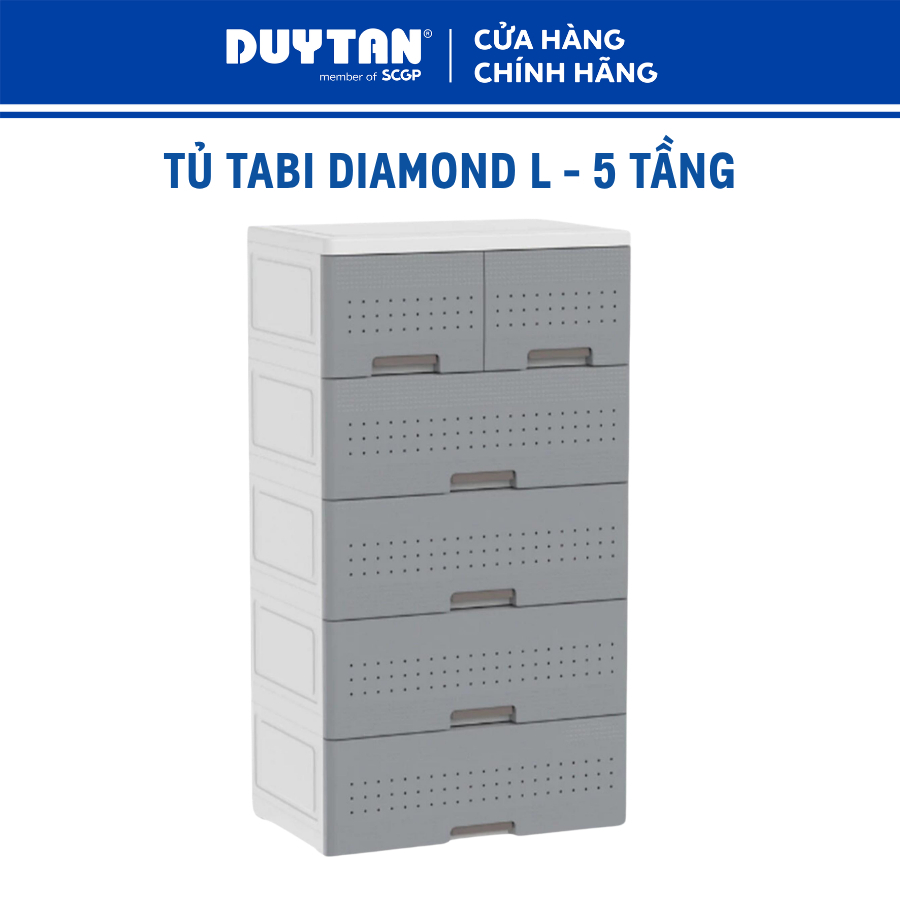 Tủ Tabi Diamond-L 5 tầng DUY TÂN nhựa PP/ABS, bao gồm 4 hộc lớn và 2 hộc nhỏ, tủ quần áo đa năng, tiện lợi