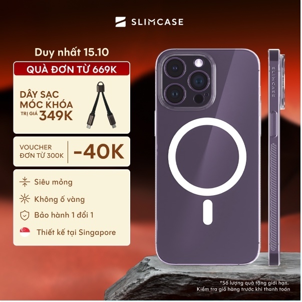 Ốp lưng UNIQUE iPhone 14 Pro Max /14 Pro / 14 Plus / 14 SLIMCASE - Không ố vàng, siêu mỏng, hỗ trợ sạc không dây