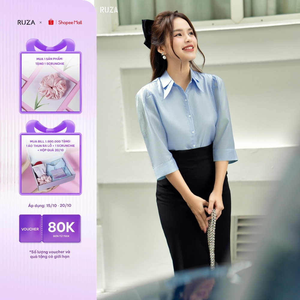 Áo sơ mi nữ RUZA tay lỡ thiết kế thời trang thanh lịch sang trọng ALB087