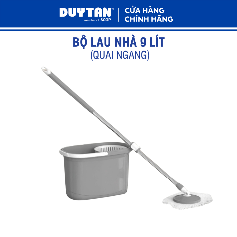 Bộ lau nhà 9L quai ngang DUY TÂN nhựa PP, xoay 360 độ, bông lau microfiber mịn, thấm hút