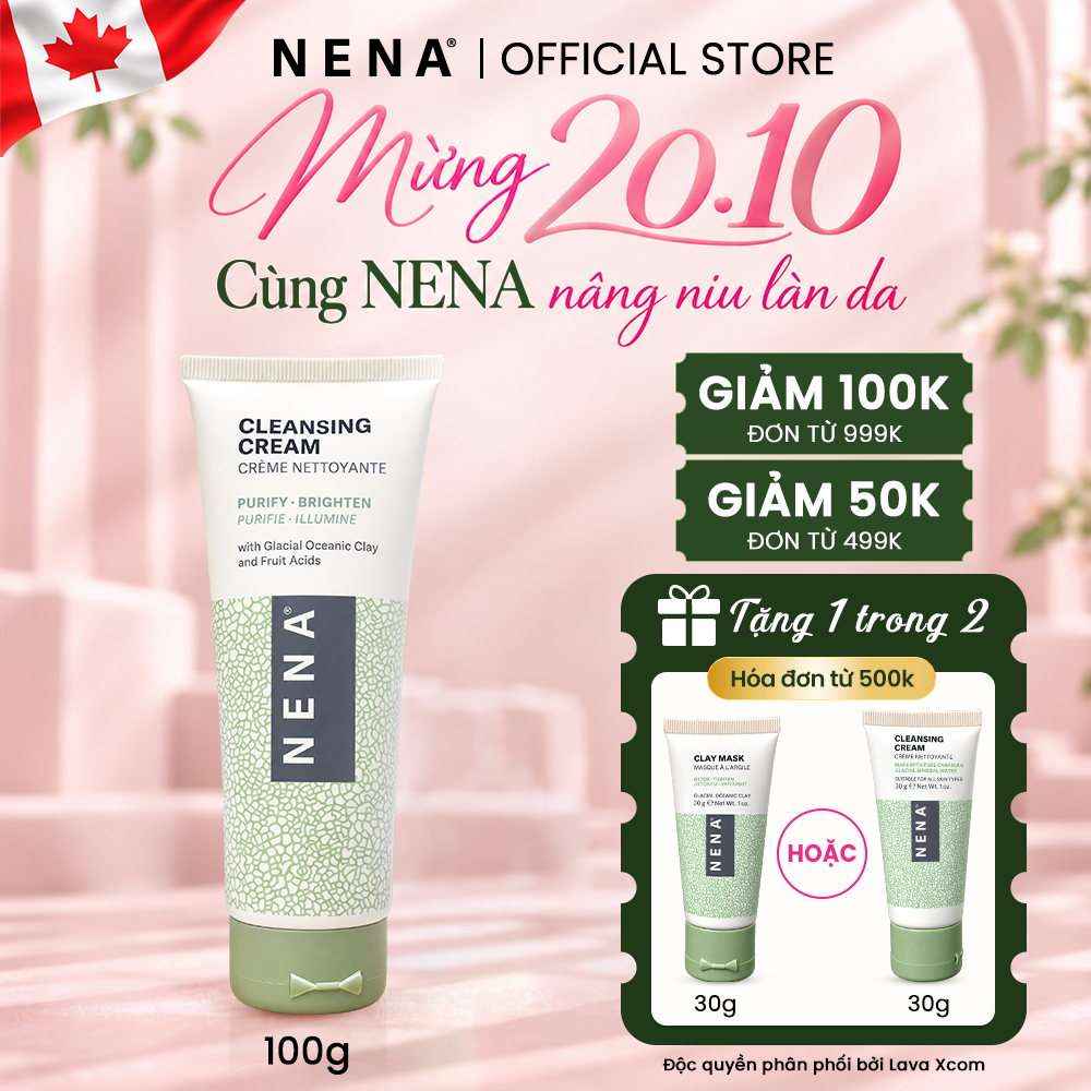 Sữa Rửa Mặt Đất Sét Detox NENA CLEANSING CREAM Sạch Sâu Dịu Nhẹ, Tẩy Tế Bào Chết, Dưỡng Ẩm và Làm Sáng Da Tự Nhiên 100g