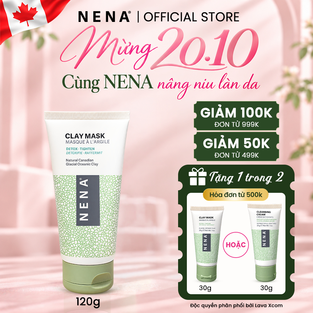 Mặt Nạ Đất Sét Detox NENA CLAY MASK Sạch Sâu, Se Khít Lỗ Chân Lông, Giảm Mụn Đầu Đen, Kiềm Dầu, Thanh Lọc Và Dịu Da 120g