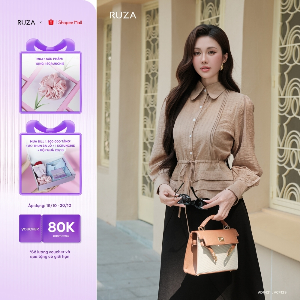 Áo sơ mi nữ tay dài RUZA kiểu dáng sang trọng thời trang công sở thanh lịch ADF421