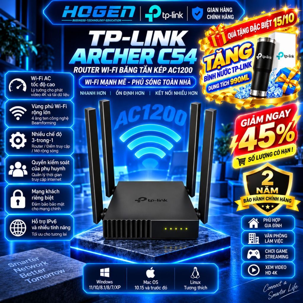 [TP-Link] Bộ Phát Wifi Archer C50/ C54/ C64/ C86- Tốc Độ Cao, Băng Tần Kép Chuẩn AC, Độ Trễ Thấp