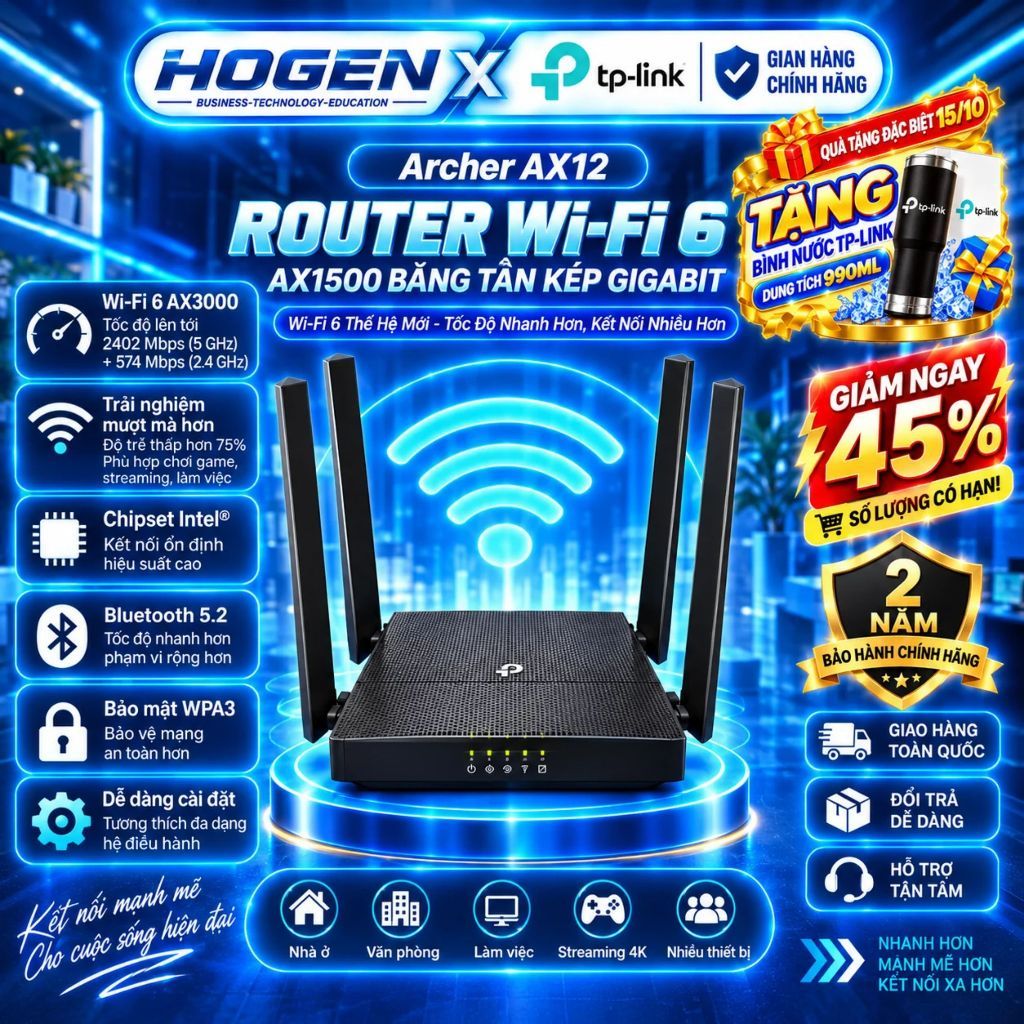 [TP-Link] Bộ Phát WiFi 6 Archer AX10/AX12/ AX53/AX55/ AX72/AX73 Băng Tần Kép Chuẩn AX1500/3000/5400