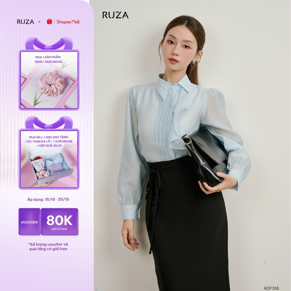 Áo sơ mi nữ tay dài RUZA công sở thiết kế thanh lịch sang trọng ADF316