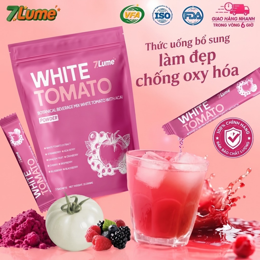 【Hàng sẵn】7Lume White Tomato Nước Uống Cà Chua Trắng 5600mg Chiết Xuất Hỗ Trợ Da Sáng Khỏe Chống Oxy Hóa