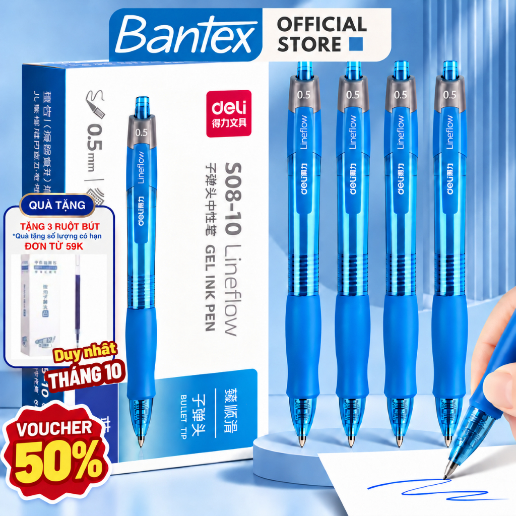 [🔥TẶNG RUỘT] Bút Gel Bấm Bantex Ngòi ST 0.5mm Bút Bi Nước Viết Nhanh Khô Mực Xanh/Đen/Đỏ Dung Tích Lớn Viết Trơn Vỏ Tr