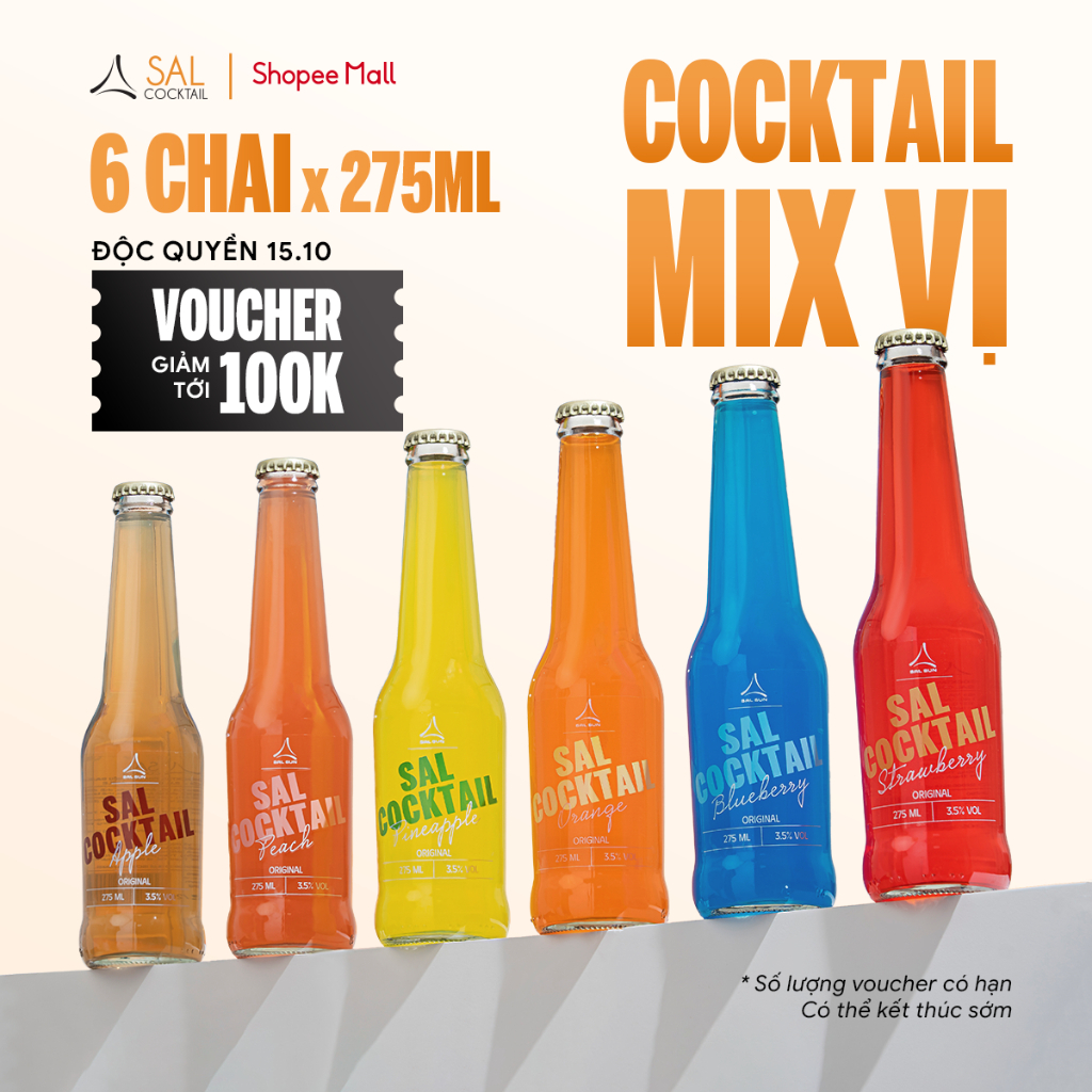 Thùng 6 chai SAL COCKTAIL mix 6 vị hoa quả, 275ml/chai