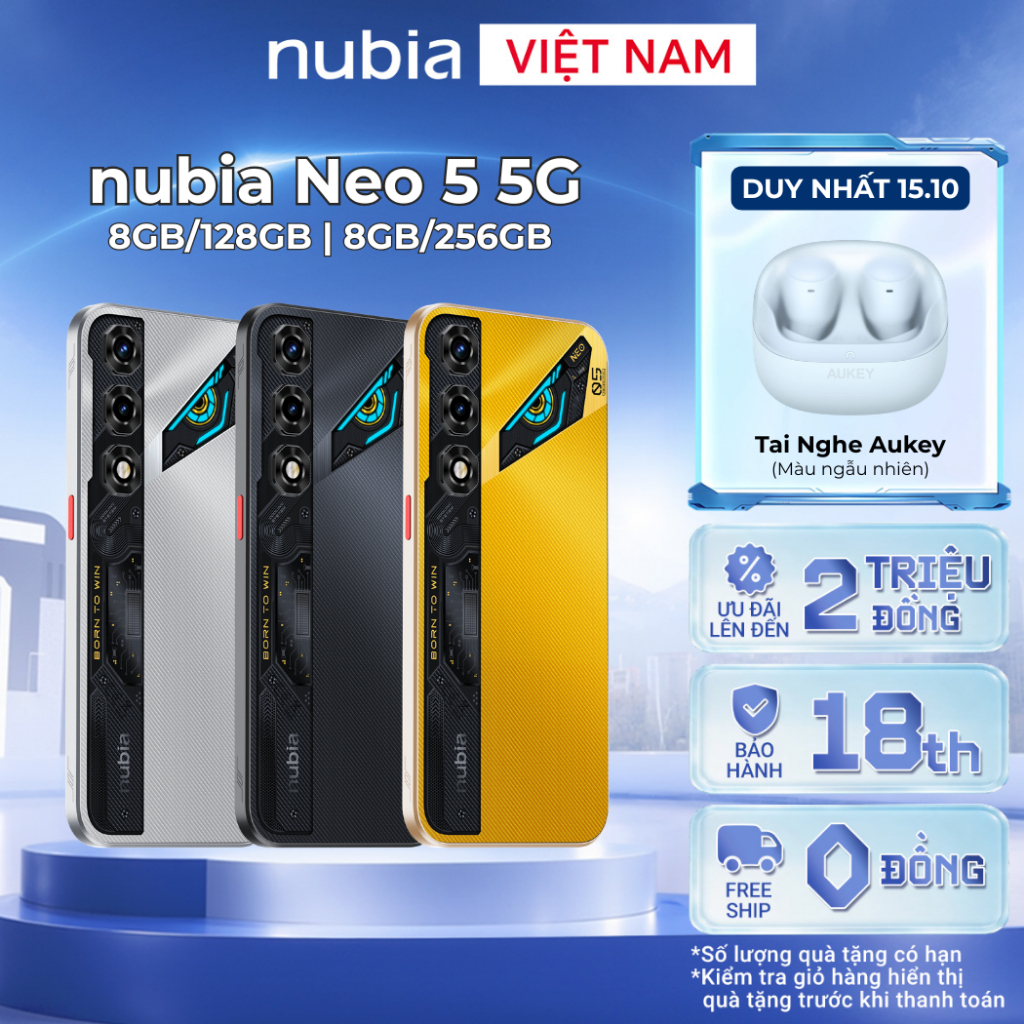 [GIÁ ƯU ĐÃI] Điện thoại gaming Nubia Neo 5 5G I Chip Unisoc T9300 I Pin Kép 6050mAh sạc 45W I 2 Triggers Gaming