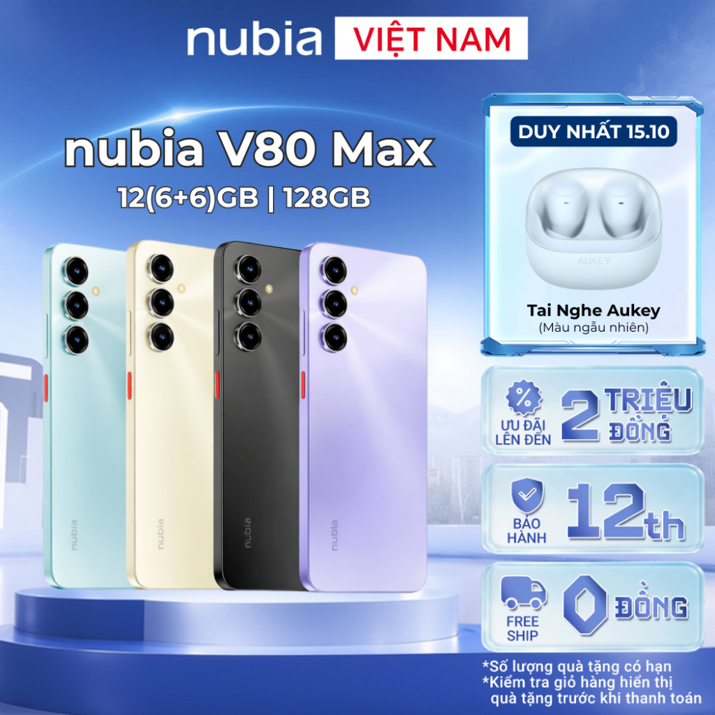 Điện thoại di động Nubia V80 Max 12GB(6+6)/128GB I Có NFC I Pin 6000mAh I Màn hình 6.9" 120Hz I Chính Hãng