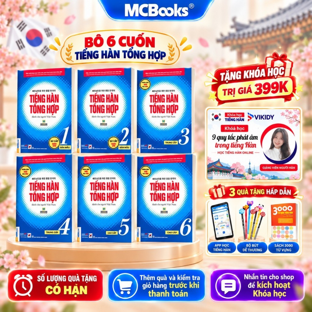Sách - Combo Tiếng Hàn Tổng Hợp Dành Cho Người Việt Nam Tập 1 đến 6 - Giáo Trình Kèm Sách Bài Tập-Phiên bản mới